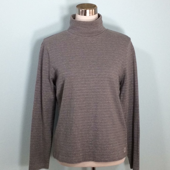 Gray/Silver Metallic Striped LongSleeve Turtleneck - Picture 1 of 5